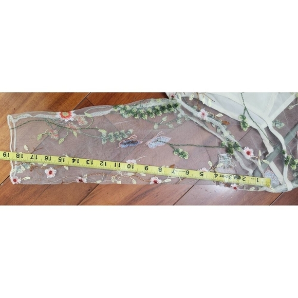 Misslook Mesh Sheer Floral Embroidered Dress Boho Cottagecore Midi 3/4 Sleeve 12 - Picture 13 of 16